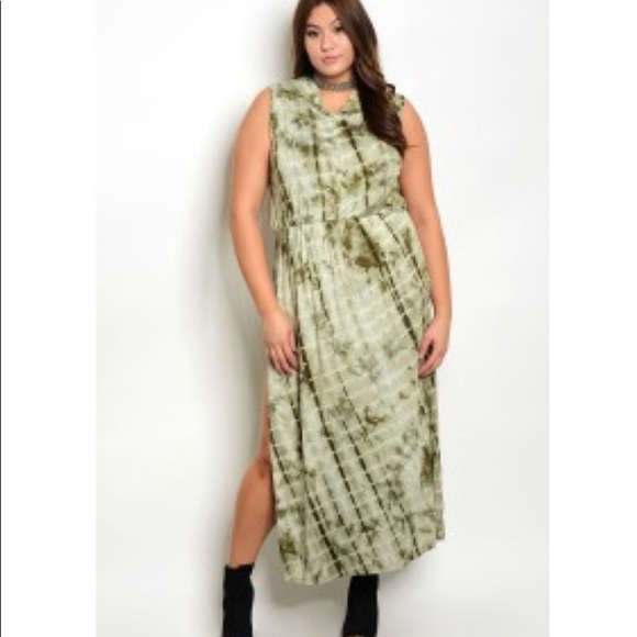 “New Listing” OLIVE TIE DYE DRESS - Picture 2 of 5